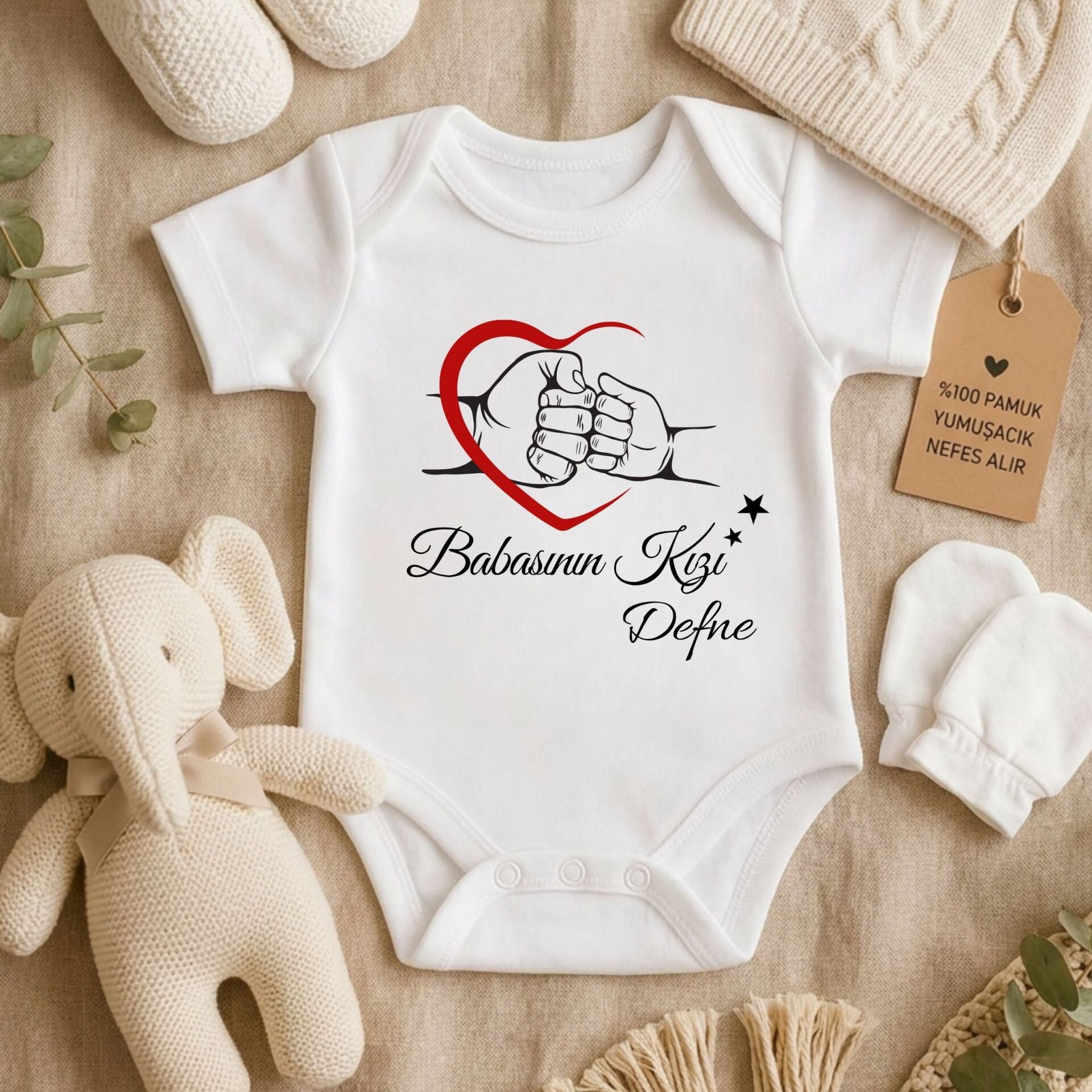 ''Babasının Kızı'' Yazılı Kişiye Özel Bebek Zıbın - İsimli