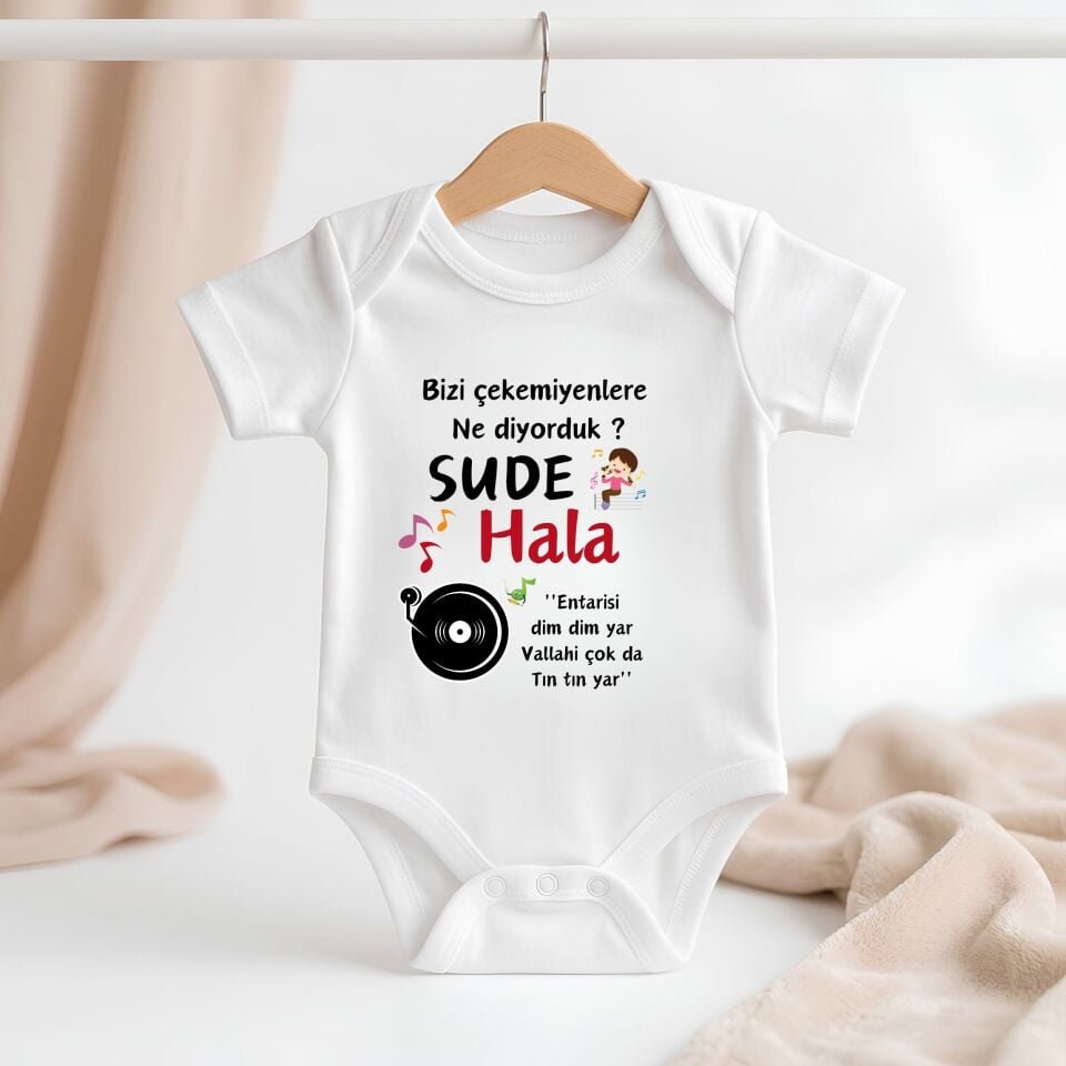 Kişiye Özel Bebek Zıbın - İsimli Esprili Hala Teyze ''Vallahi Çok Da Tın'' %100 Pamuklu
