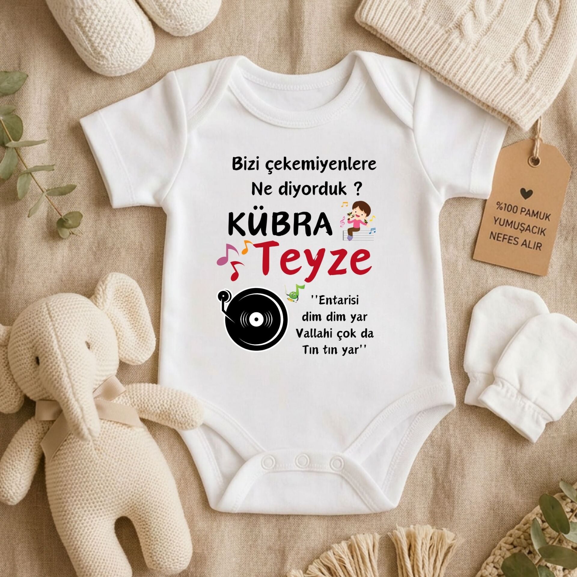 Kişiye Özel Bebek Zıbın - İsimli Esprili Hala Teyze ''Vallahi Çok Da Tın'' %100 Pamuklu
