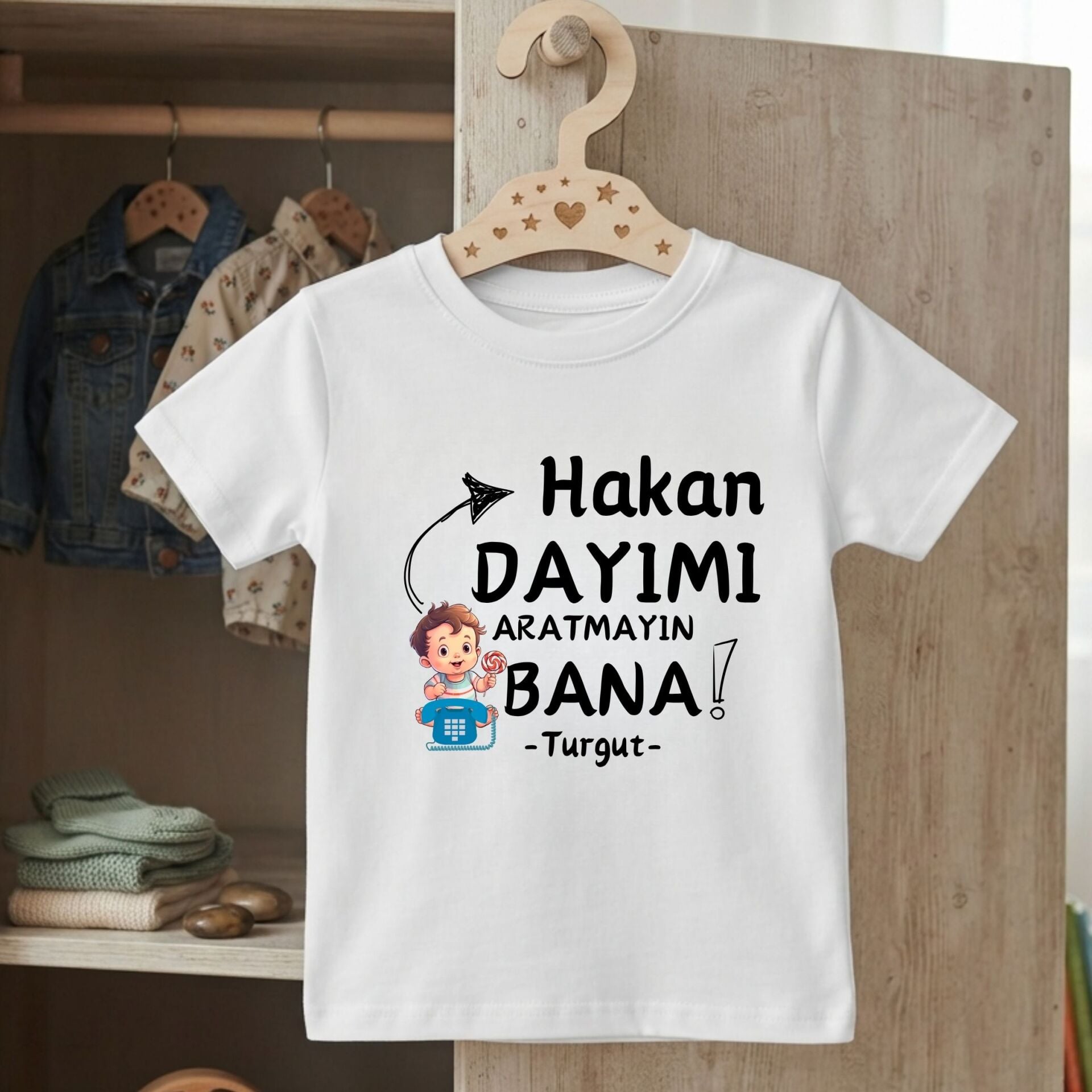 Kişiye özel çocuk tişörtü - Amcamı Dayımı Aratmayın Bana Esprili İsimli %100 Pamuklu Erkek Çocuk Tişört