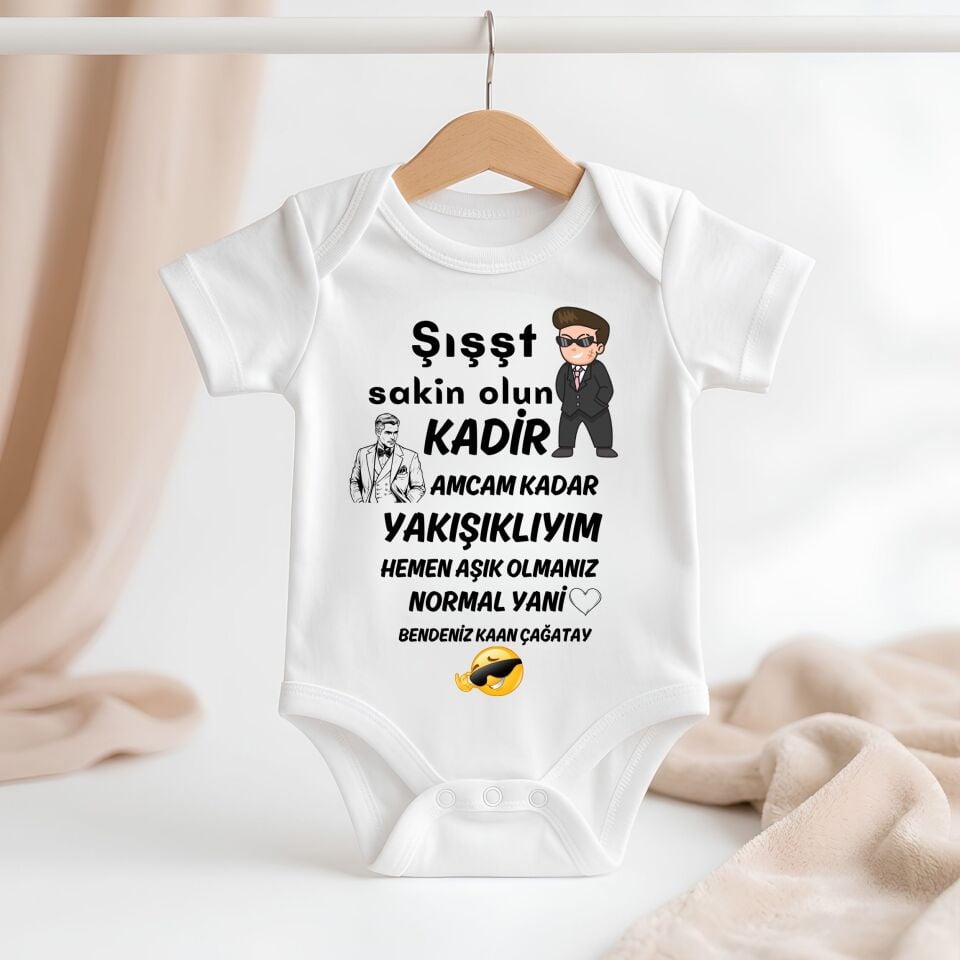 Kişiye Özel Bebek Zıbın - İsimli Esprili Amca Dayı Tasarımlı %100 Pamuklu