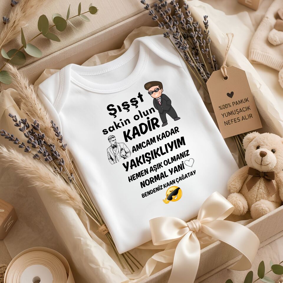 Kişiye Özel Bebek Zıbın - İsimli Esprili Amca Dayı Tasarımlı %100 Pamuklu