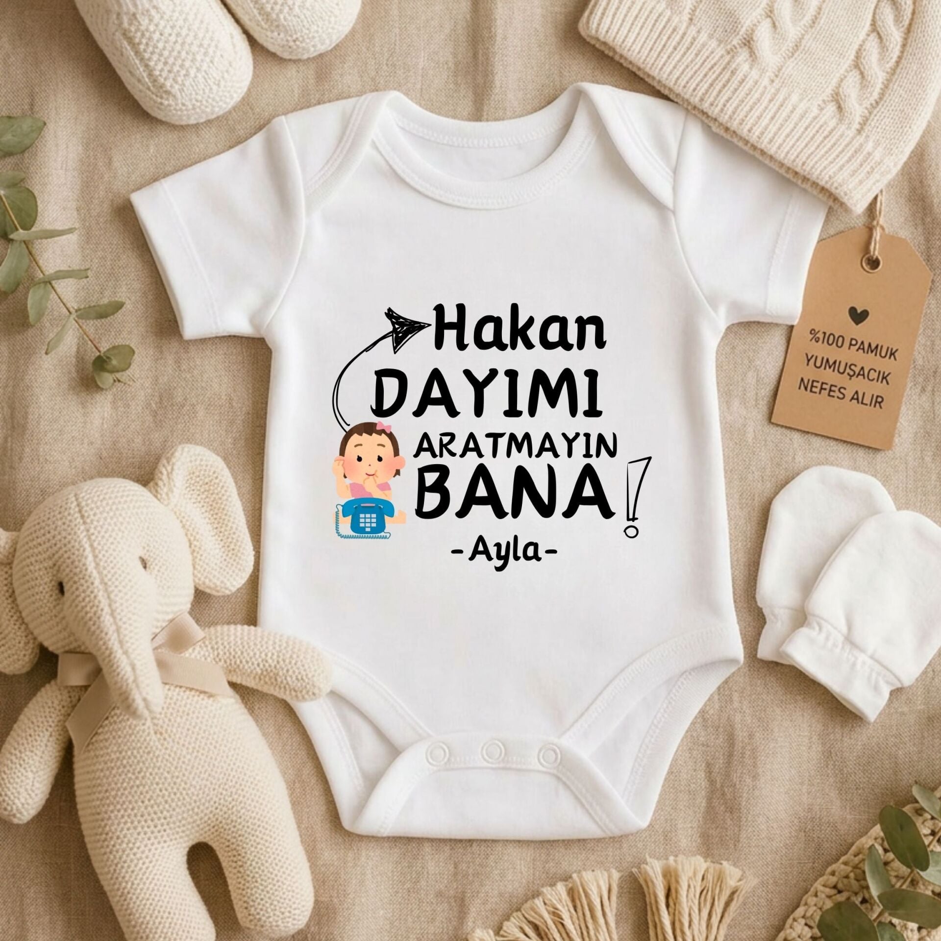 Kişiye özel bebek zıbın - Esprili Dayımı Amcamı Aratmayın Bana İsimli %100 Pamuklu Bebek Body