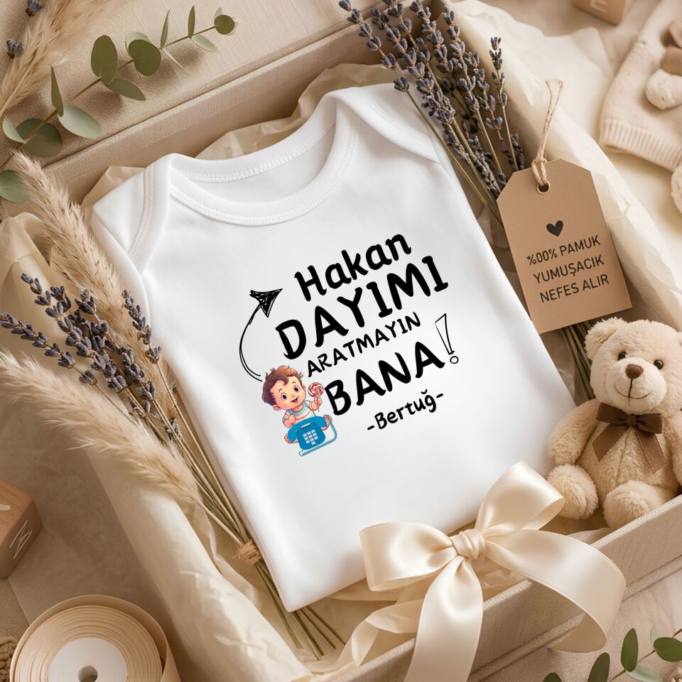 Kişiye özel bebek zıbın - Esprili Dayımı Amcamı Aratmayın Bana İsimli %100 Pamuklu Bebek Body