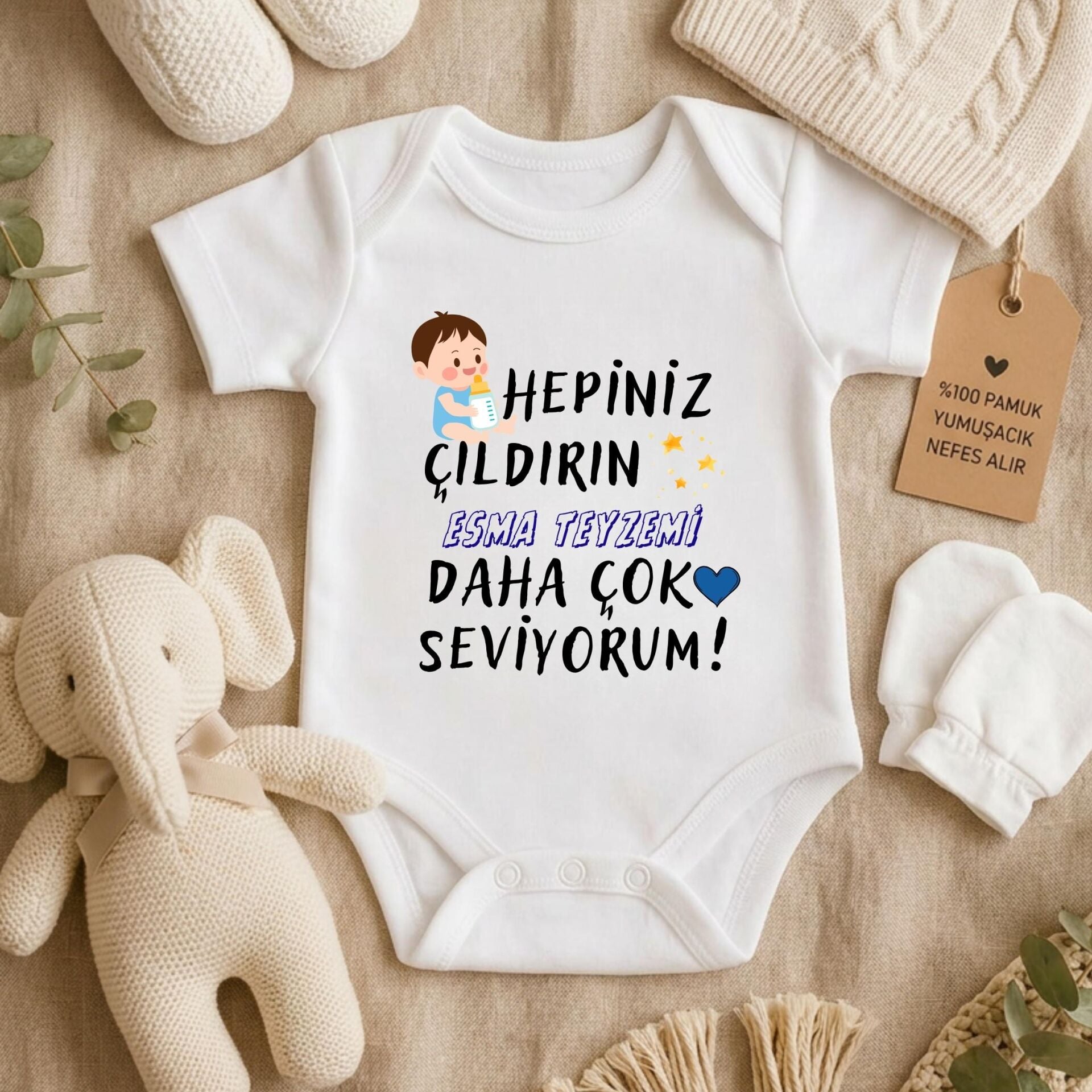 Kişiye Özel Bebek Zıbın - İsimli Esprili Hala Teyze Tasarımlı %100 Pamuklu