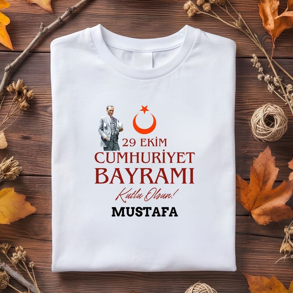 Kişiye Özel İsimli Çocuk Tişörtü – Atatürk Görselli 29 Ekim Cumhuriyet Bayramı Pamuklu Çocuk Tişört