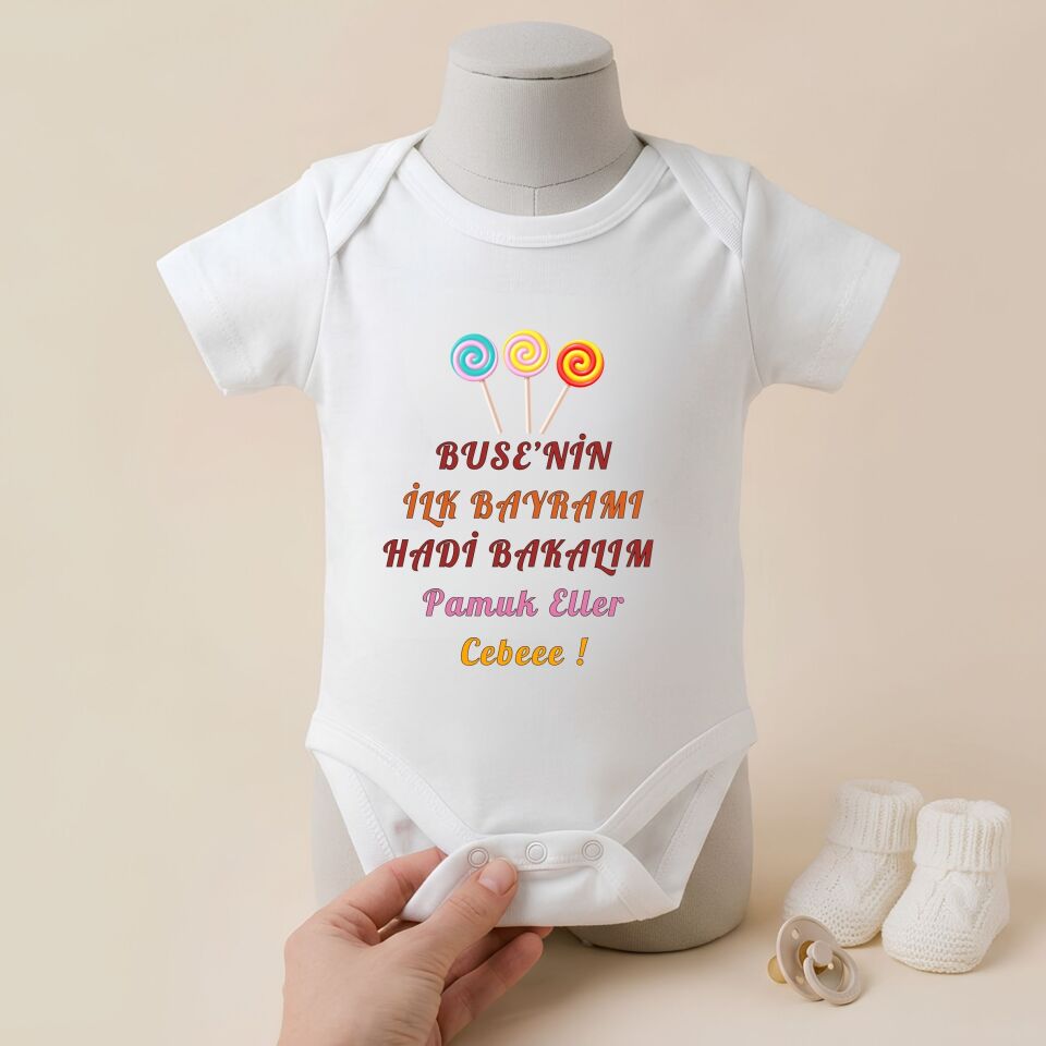 Kişiye Özel İsimli İlk Bayramım Bebek Zıbını - %100 Pamuk