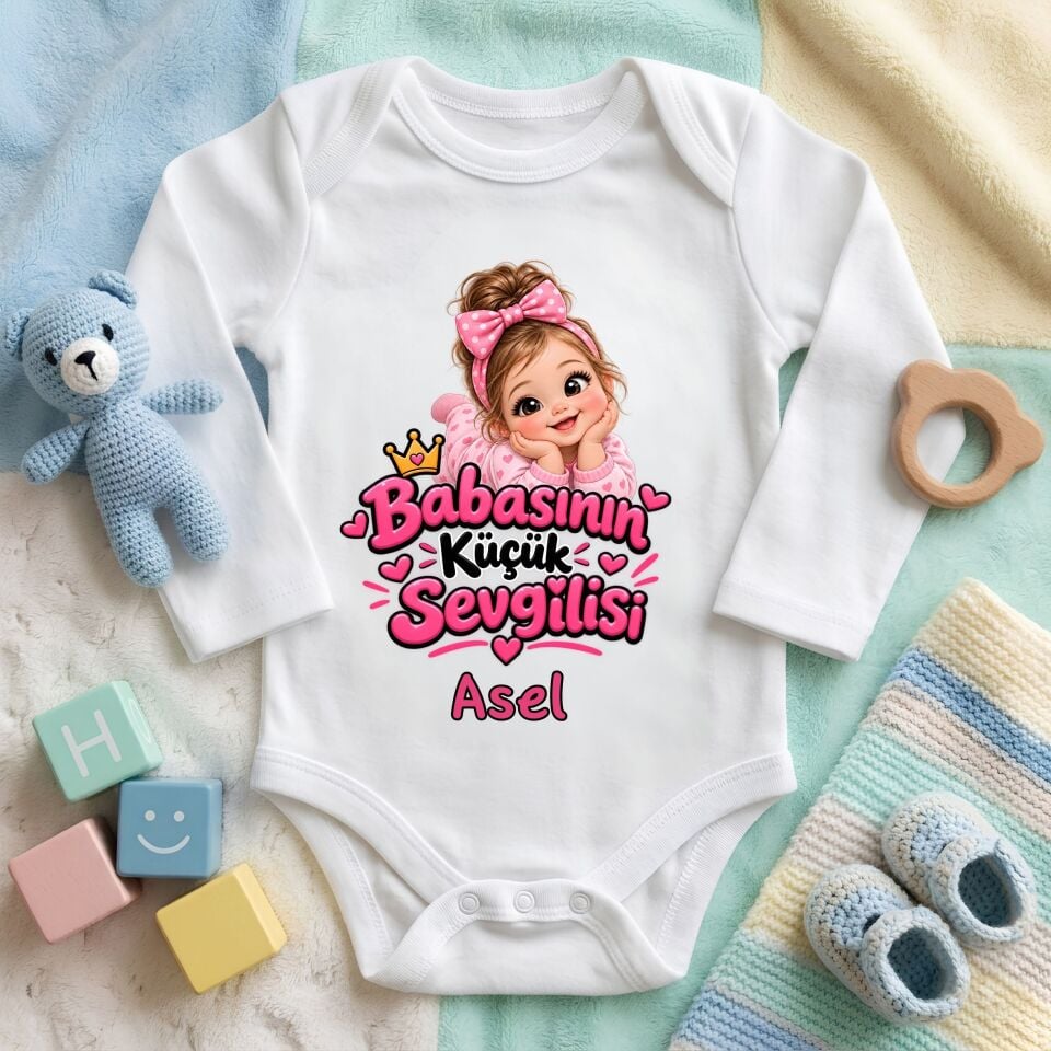 Kişiye Özel İsimli Bebek Zıbını – Babasının Küçük Sevgilisi Pamuklu Bebek Body
