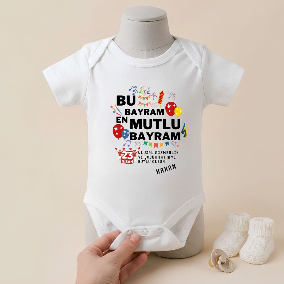Kişiye Özel İsimli 23 Nisan Bebek Zıbını - %100 Pamuk