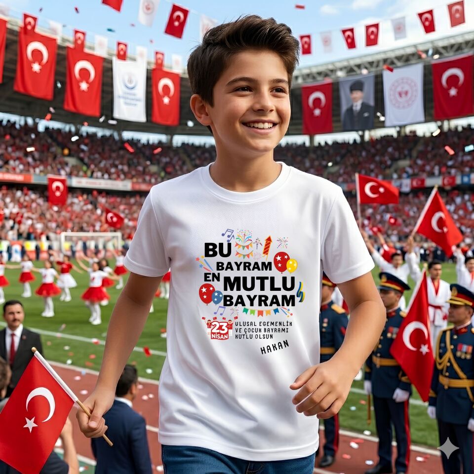 Kişiye Özel İsimli 23 Nisan Çocuk Tişörtü - %100 Pamuk