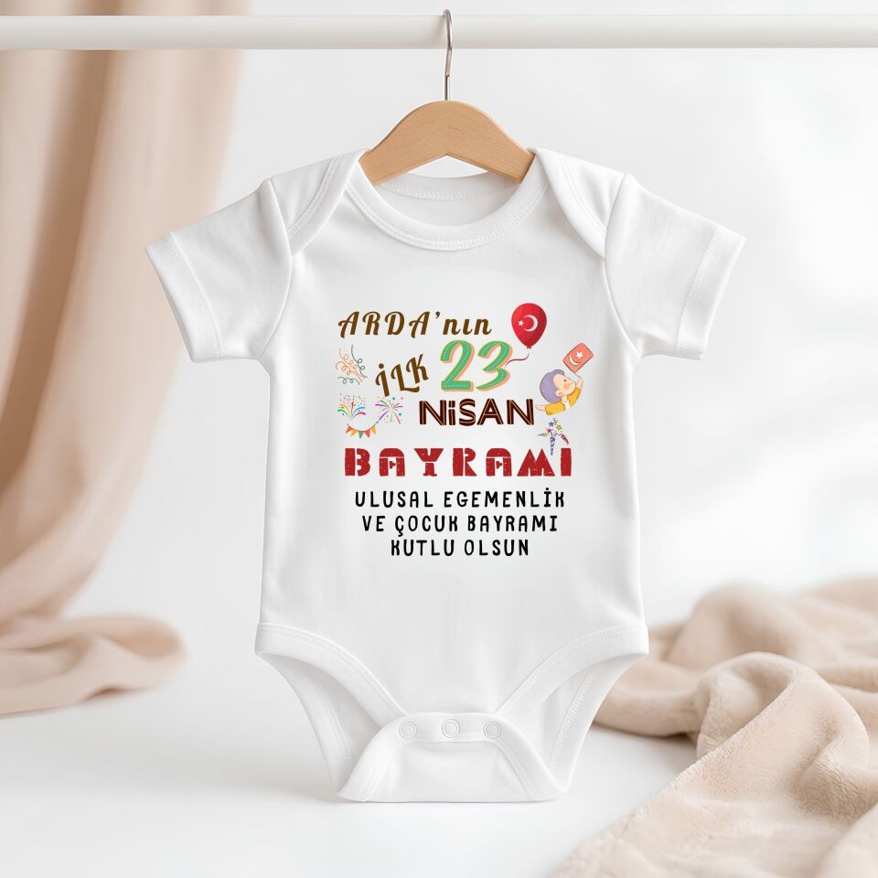 ''İlk 23 Nisan'' Yazılı Kişiye Özel Bebek Zıbın - İsme Özel Bayramlık Bebek Body