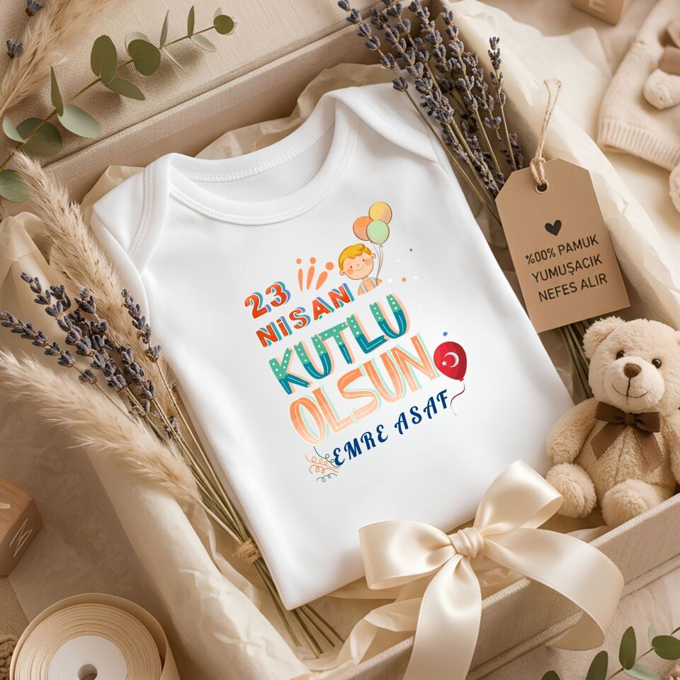 ''23 Nisan Kutlu Olsun'' Yazılı Kişiye Özel Bebek Zıbın