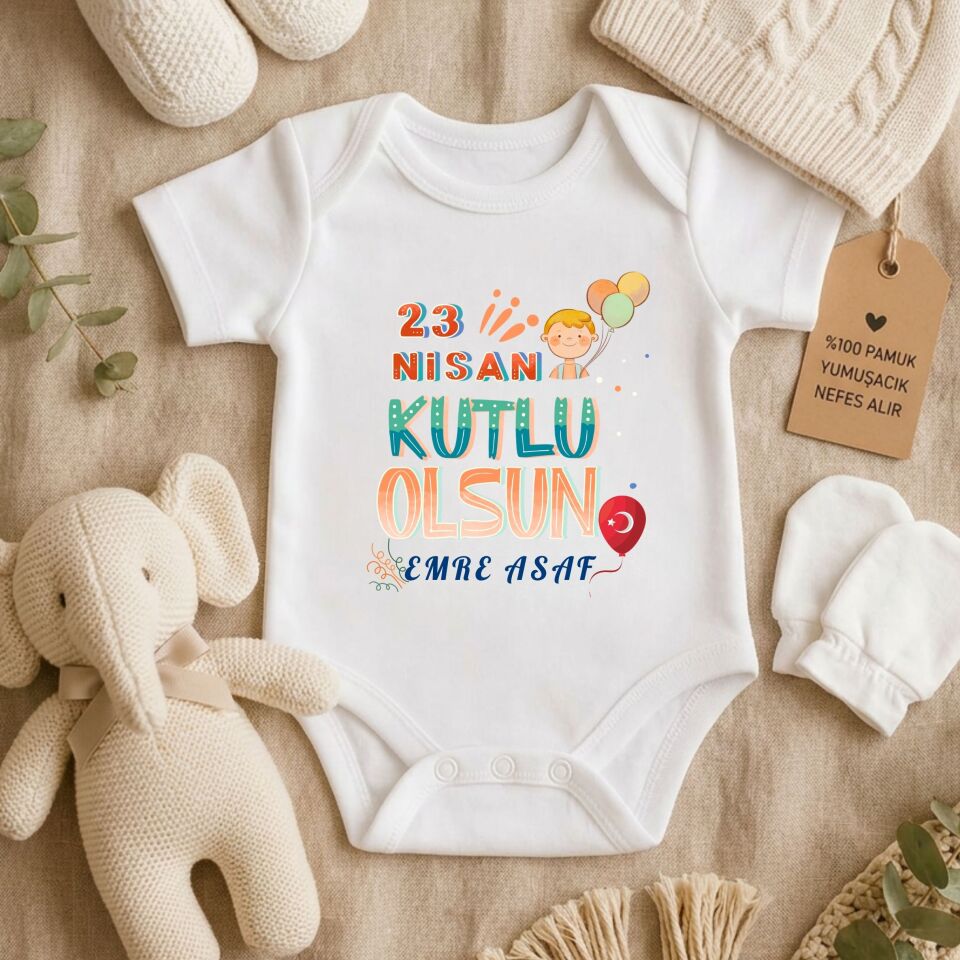 ''23 Nisan Kutlu Olsun'' Yazılı Kişiye Özel Bebek Zıbın
