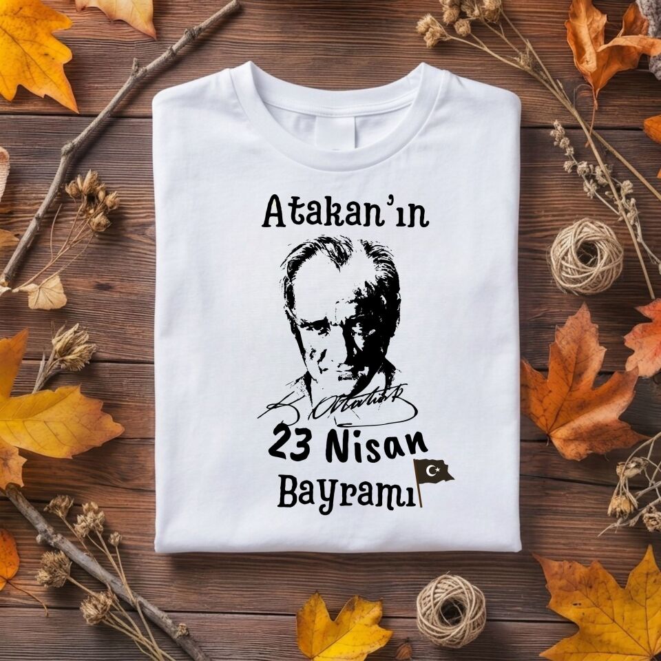 ''23 Nisan Bayramı'' Temalı İsme Özel Atatürk Çocuk Tişörtü