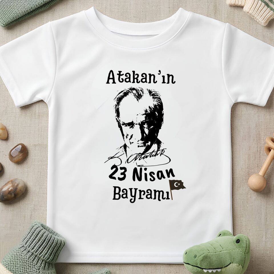 ''23 Nisan Bayramı'' Temalı İsme Özel Atatürk Çocuk Tişörtü