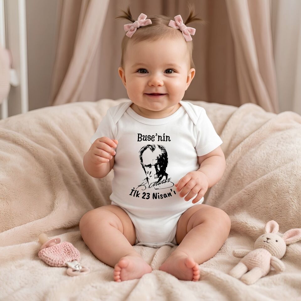 İlk 23 Nisan Bebek Zıbını - Atatürk İmzalı İsme Özel Yenidoğan Body