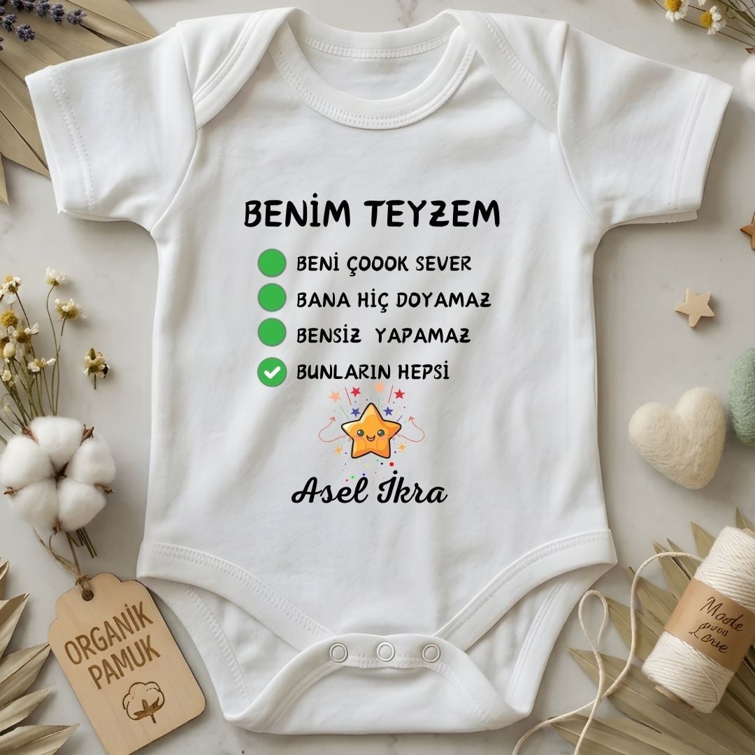 Kişiye Özel İsimli Benim Teyzem Tasarımlı Bebek Zıbını - %100 Pamuklu