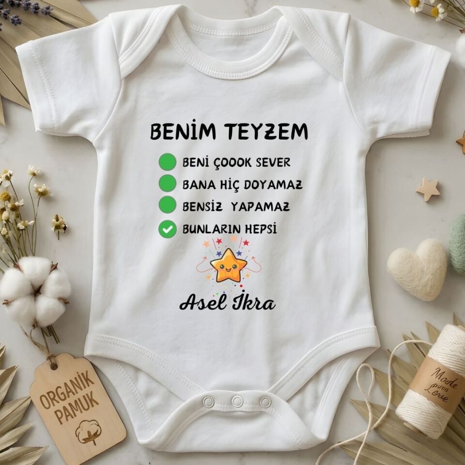 Kişiye Özel İsimli Benim Teyzem Tasarımlı Bebek Zıbını - %100 Pamuklu
