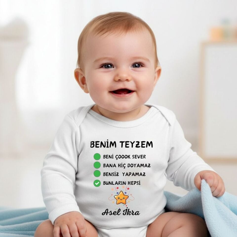 Kişiye Özel İsimli Benim Teyzem Tasarımlı Bebek Zıbını - %100 Pamuklu