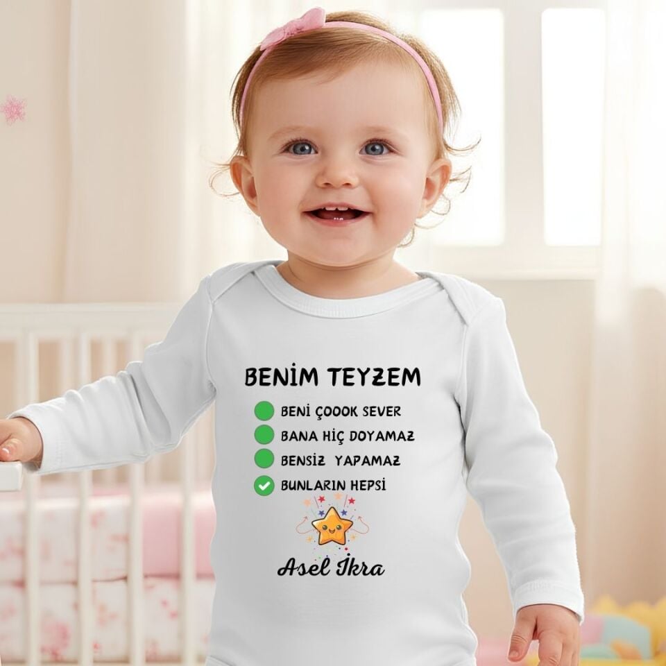 Kişiye Özel İsimli Benim Teyzem Tasarımlı Bebek Zıbını - %100 Pamuklu