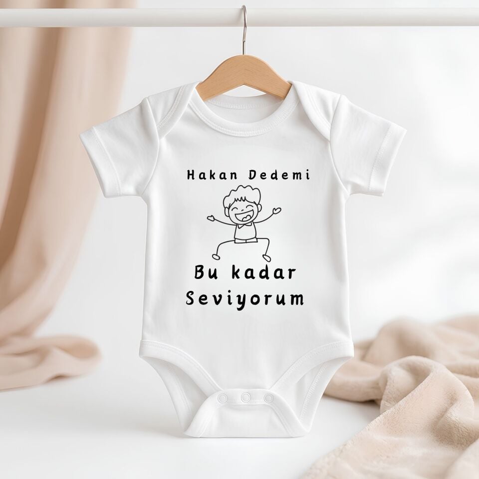 ''Dedemi Bu Kadar Seviyorum'' Yazılı Kişiye Özel Bebek Zıbın - İsme Özel Pamuklu Bebek Body