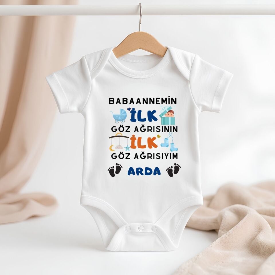 Ninesinin İlk Göz Ağrısı Tasarımlı Kişiye Özel Bebek Zıbın - %100 Pamuklu