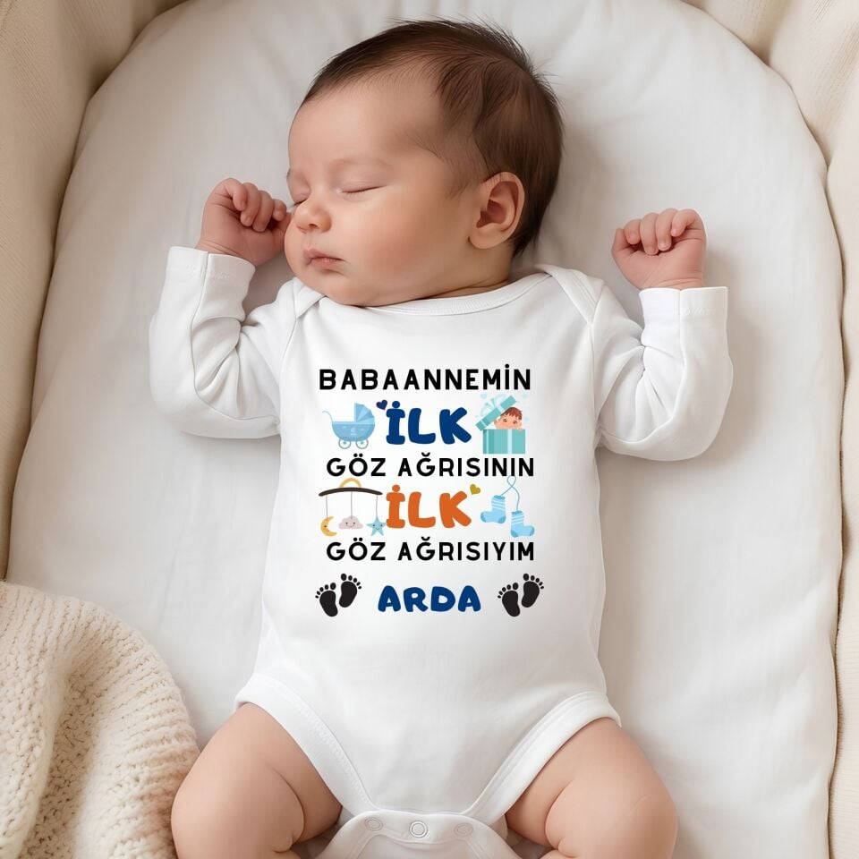 Ninesinin İlk Göz Ağrısı Tasarımlı Kişiye Özel Bebek Zıbın - %100 Pamuklu