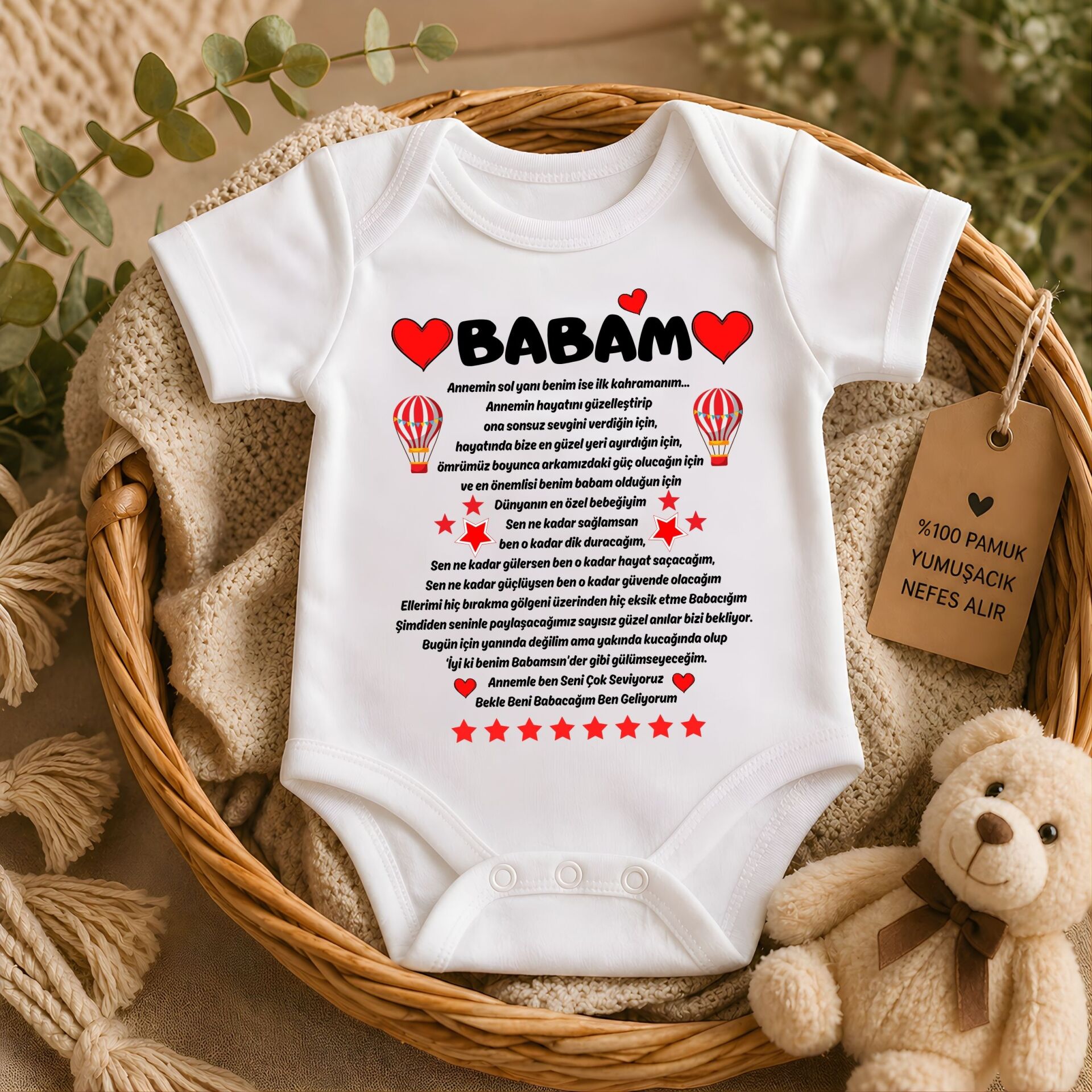 ''Babam, Bekle Ben Geliyorum'' Yazılı Duygusal Kişiye Özel Bebek Zıbın - Yeni Doğan Bebek Hediyesi