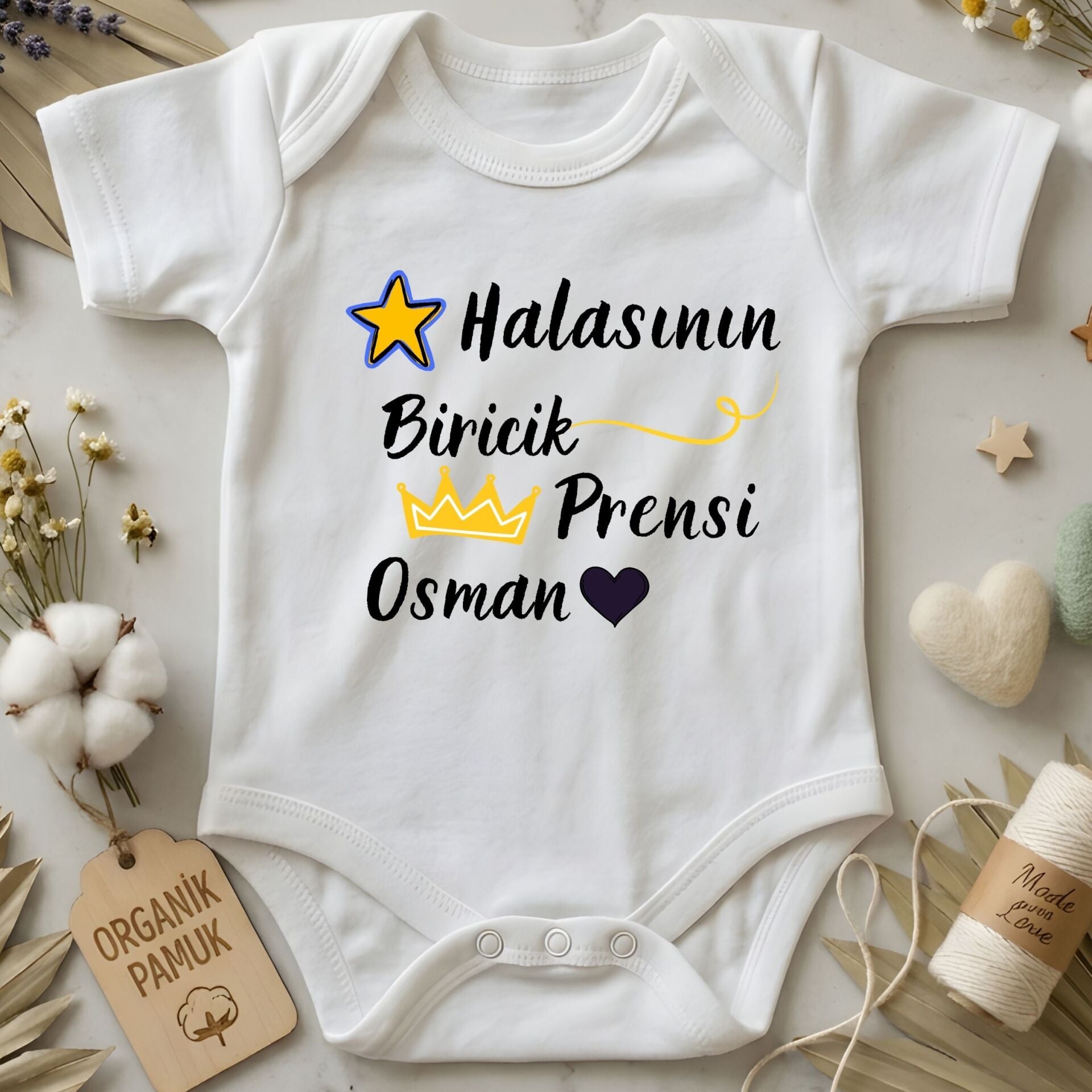 Halasının Biricik Prensi Yazılı Kişiye Özel Bebek Zıbın - İsimli %100 Pamuklu