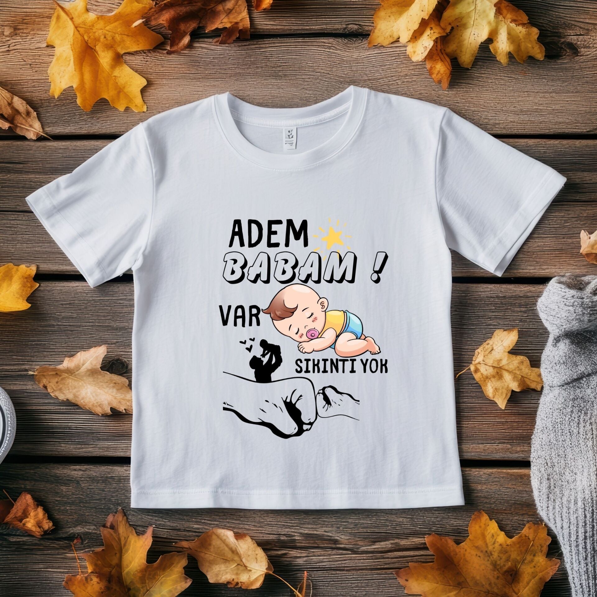 ''Babam Var Sıkıntı Yok!'' Eğlenceli İsim Yazılabilir Kişiye Özel Çocuk Tişört