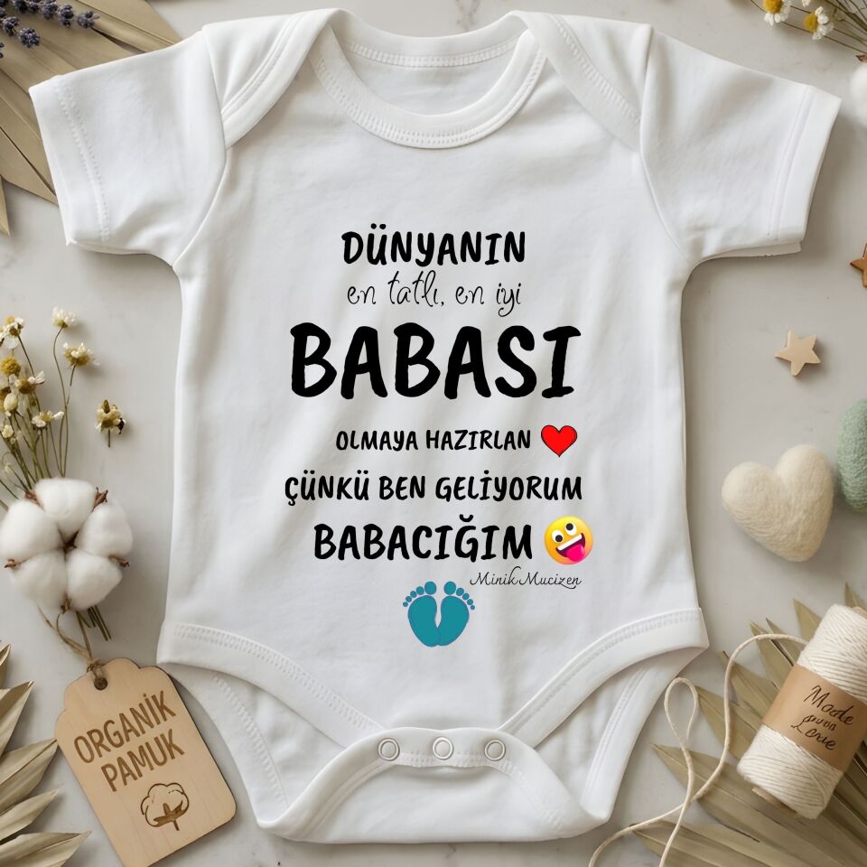 Çünkü Ben Geliyorum Babacığım Yazılı Kişiye Özel Bebek Zıbın - Hamilelik Müjdesi Bebek Zıbın