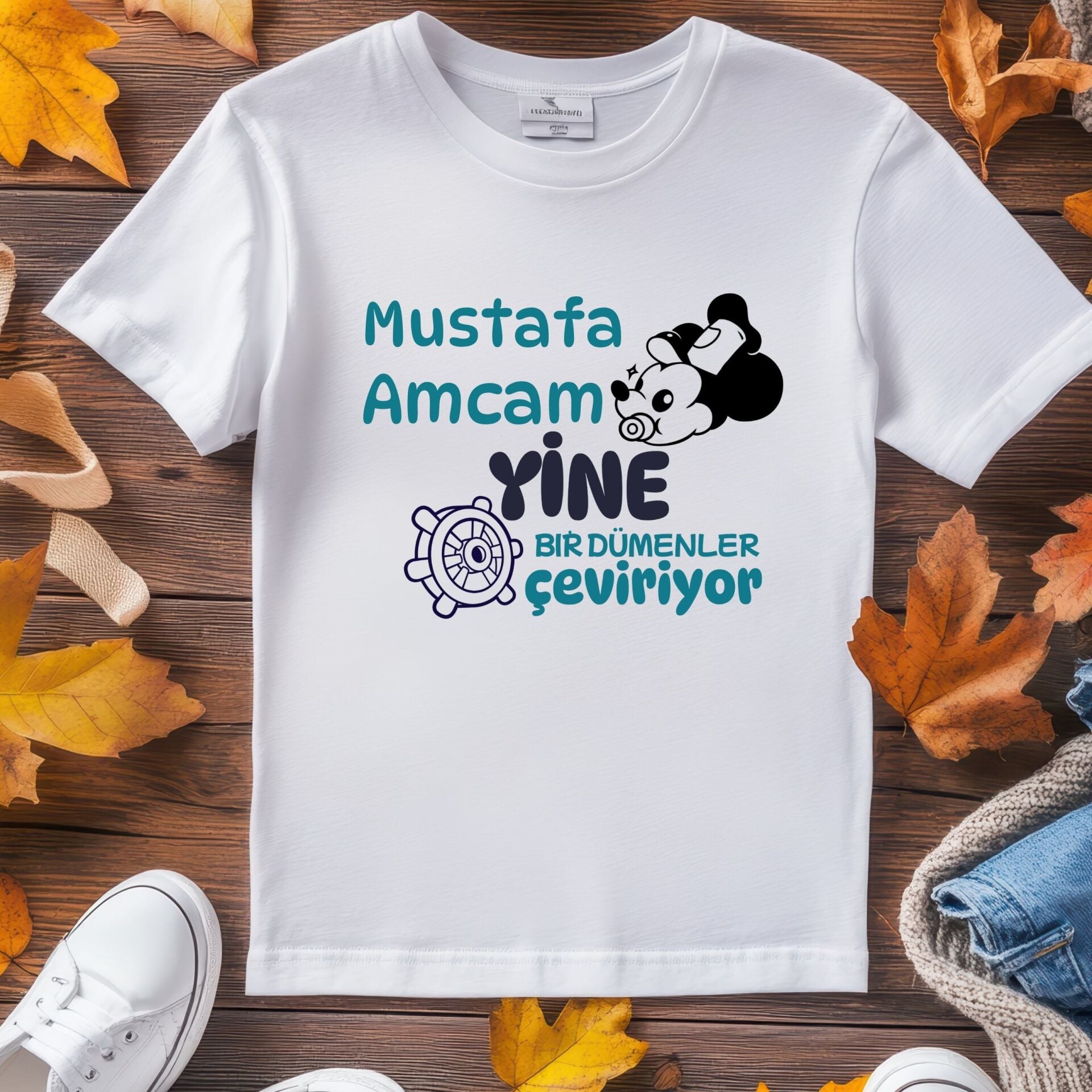 Kişiye Özel İsimli ''Amcam/Dayım Yine Dümen Çeviriyor'' Çocuk Tişörtü - %100 Pamuk