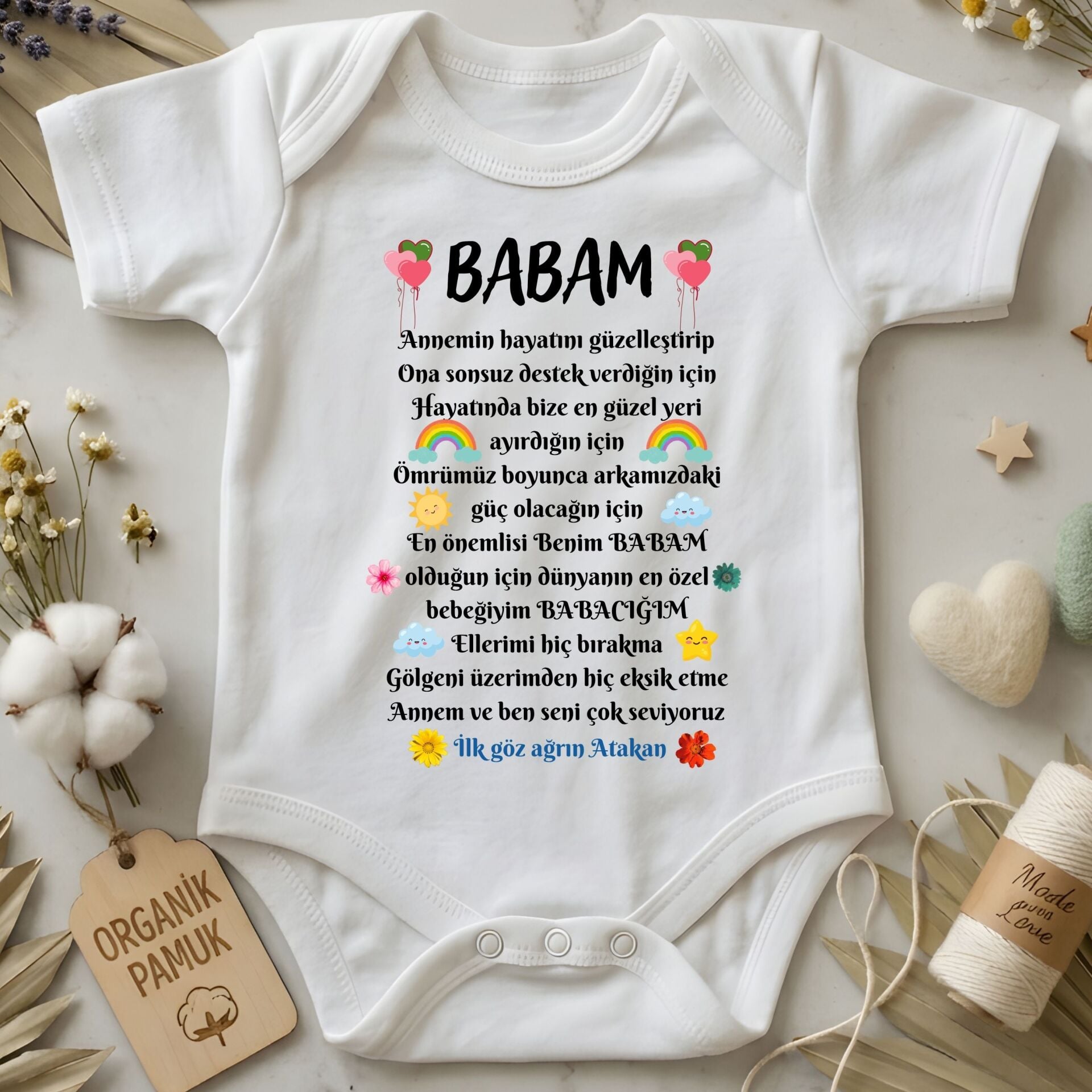 Babaya Duygusal Mektup Tasarımlı Kişiye Özel Bebek Zıbın - İlk Göz Ağrım