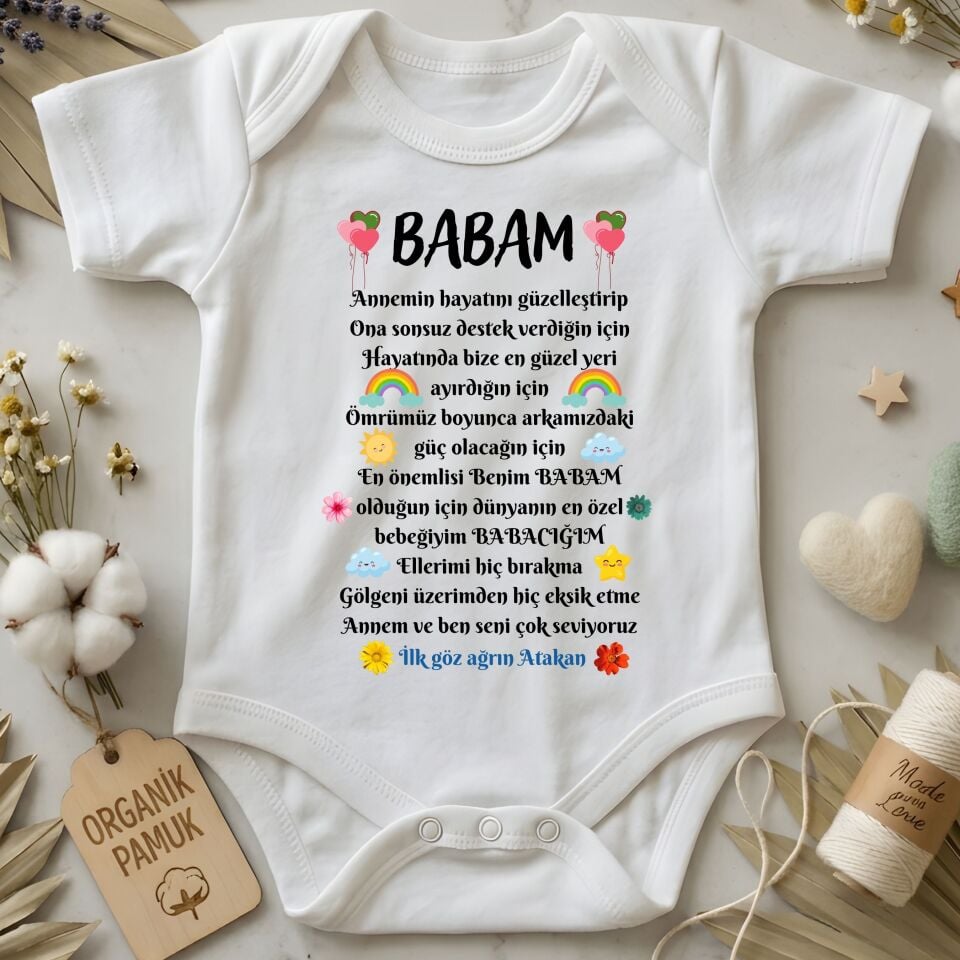 Babaya Duygusal Mektup Tasarımlı Kişiye Özel Bebek Zıbın - İlk Göz Ağrım