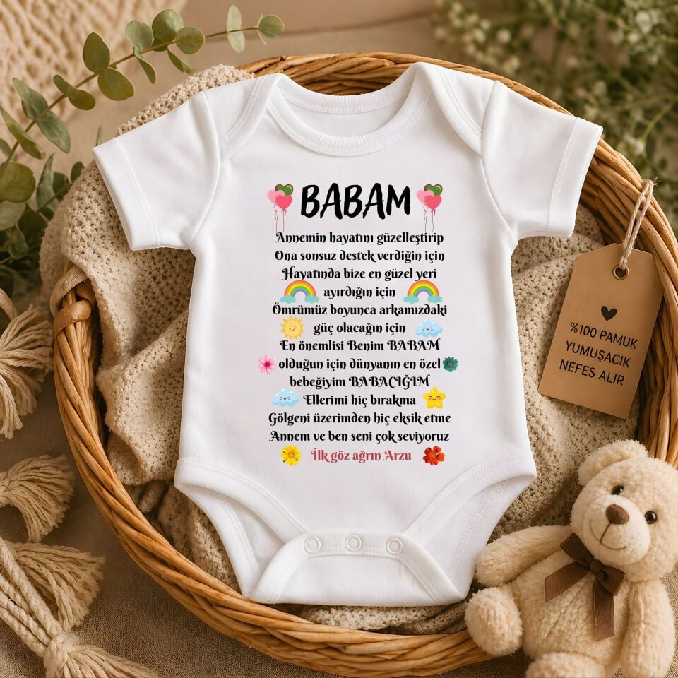 Babaya Duygusal Mektup Tasarımlı Kişiye Özel Bebek Zıbın - İlk Göz Ağrım