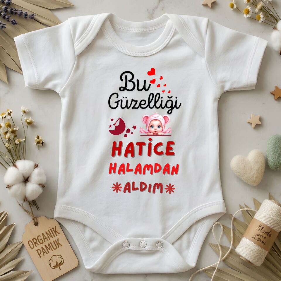 Sevimli Bebek Figürlü Kişiye Özel Bebek Zıbın - Bu Güzelliği Halamdan / Teyzemden Aldım