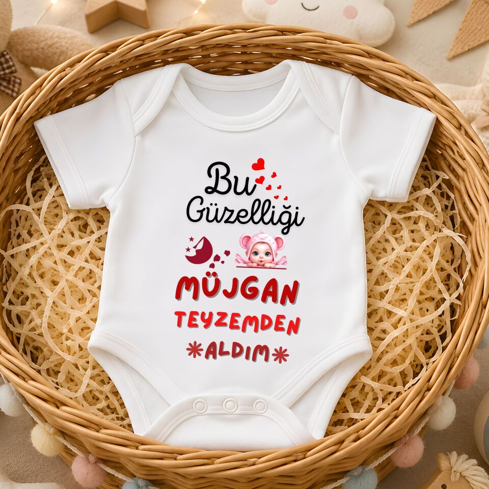 Sevimli Bebek Figürlü Kişiye Özel Bebek Zıbın - Bu Güzelliği Halamdan / Teyzemden Aldım