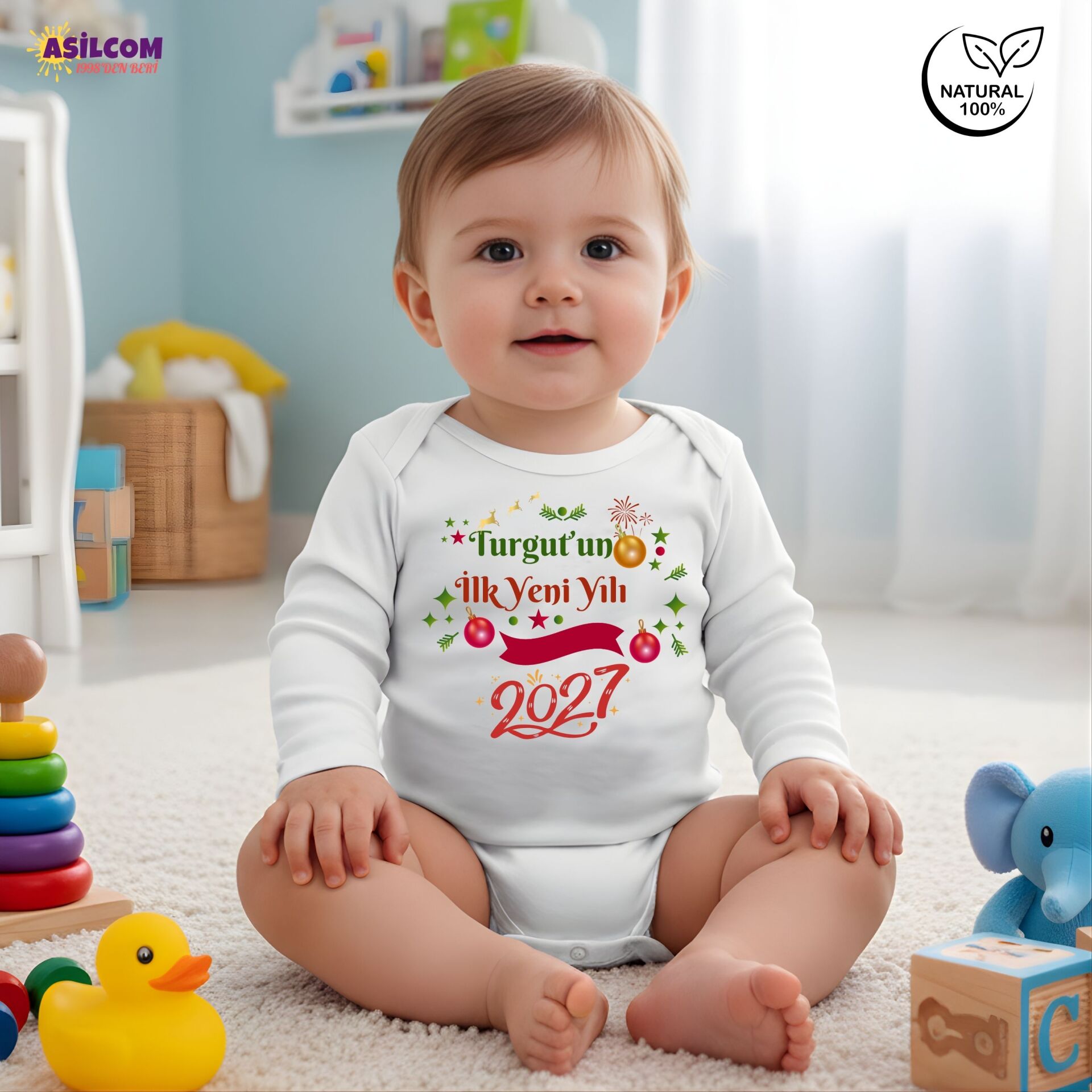 Yılbaşı Tasarımlı Kişiye Özel Bebek Zıbın - İlk Yeni Yılı Konseptli