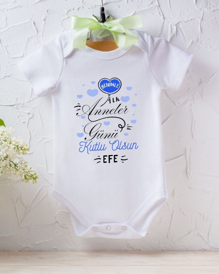 İlk Anneler Gününe özel Yazılı Kişiye özel Bebek Zıbın - %100 Pamuk