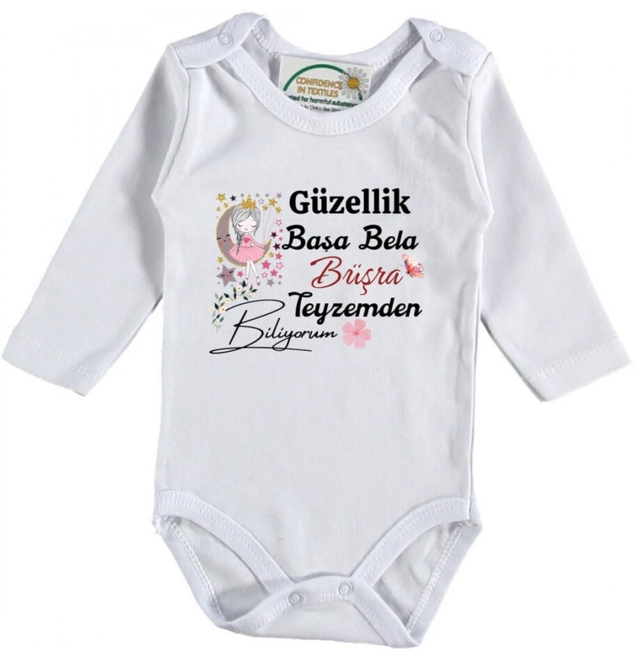 ''Güzellik Başa Bela Teyzemden Biliyorum'' İsimli Kişiye Özel Kız Bebek Zıbın
